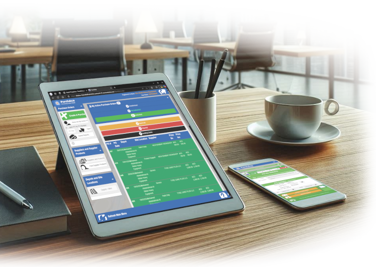 Tablet and Mobile showing PurchAce web app on screens